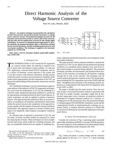 Pdf Direct Harmonic Analysis Of The Voltage Source Converter