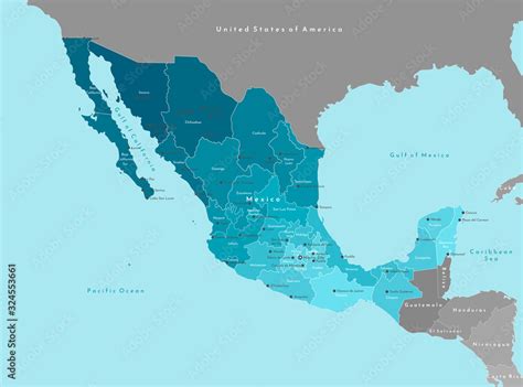 Vector Illustration Simplified Geographical Map Of Mexico United