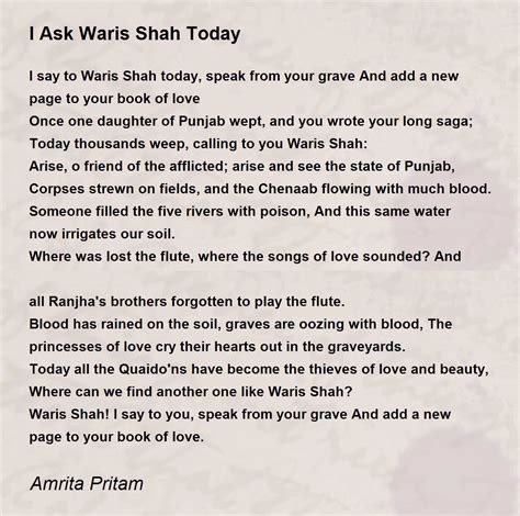I Ask Waris Shah Today Poem By Amrita Pritam Poem Hunter