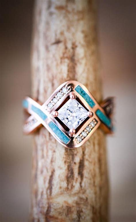 Ct Engagement Ring With Turquoise Inlays And Diamond Accents