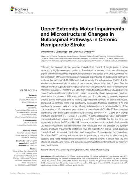 Pdf Upper Extremity Motor Impairments And Microstructural Changes In