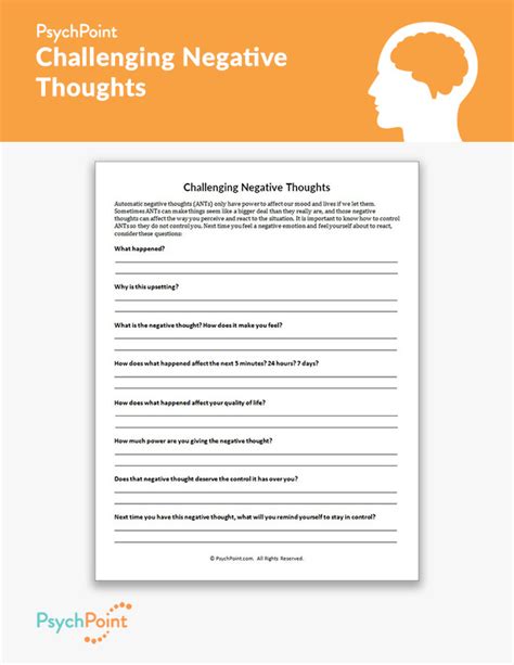 Identifying Negative Thoughts Worksheet