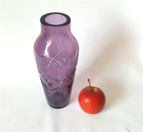 Vintage Amethyst Vase Cut Glass Flower Vessel Decorated With Etsy Australia