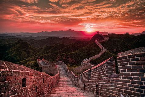 Great Wall Of China Great Wall Of China Vacation Places Sunset
