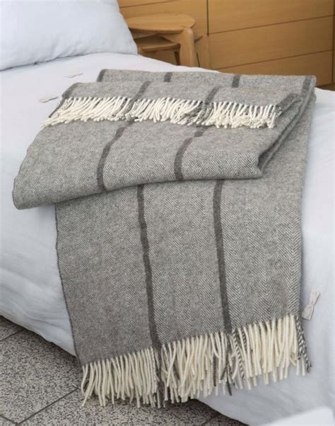 Personalised Herringbone Weave Grey Wool Blanket With Fringes Etsy