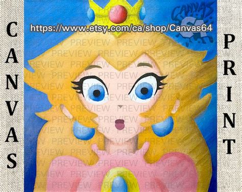 Princess Toadstoolpeach Portrait Canvas Print Super Mario Etsy