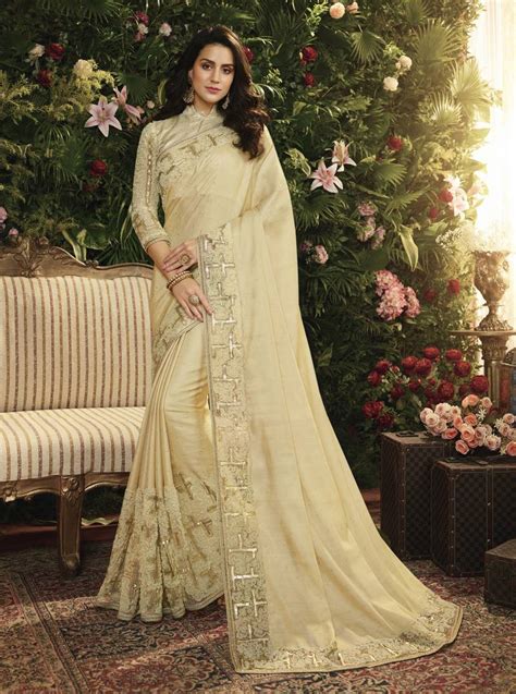 Cream Embroidered Pure Silk Saree With Blouse Vritikamesmer 3143363