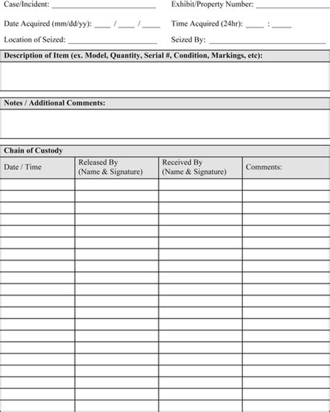 Template C Chain Of Custody Tracking Form Implementing Digital