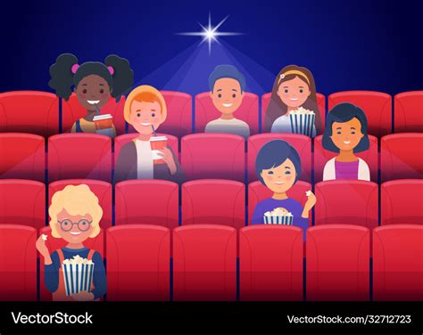 Happy Children Watching Movies At Cinema Vector Image