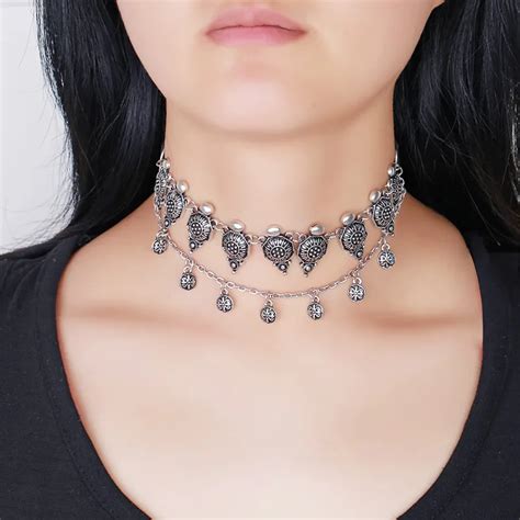 Silver Chain Choker Necklace For Women Bijou Short Necklaces Pendants Simple Boho Layering