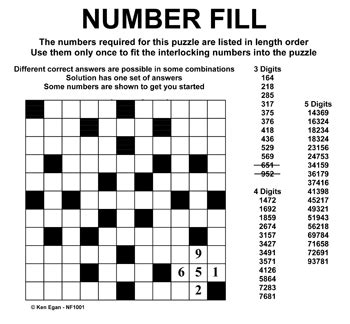Fill in number puzzles printable. Number Fill