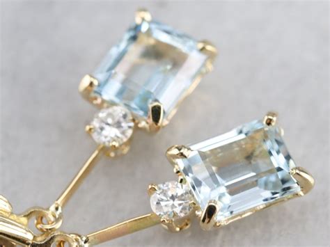 Gold Aquamarine And Diamond Earrings Blue Diamond Earrings Jewelry