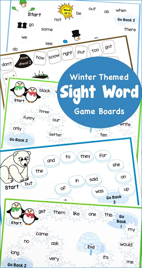 Winter Themed Sight Word Game Boards Make Take And Teach