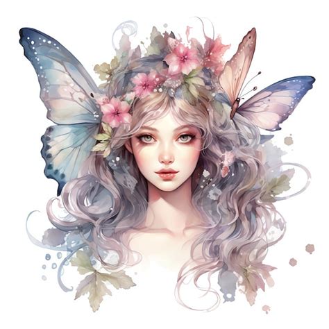 Premium Ai Image Beautiful Fairy With Wreath Flowers Watercolor