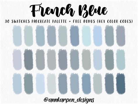 French Blue Procreate Palette Hex Color Codes Instant Digital Download Ipad Pro Art