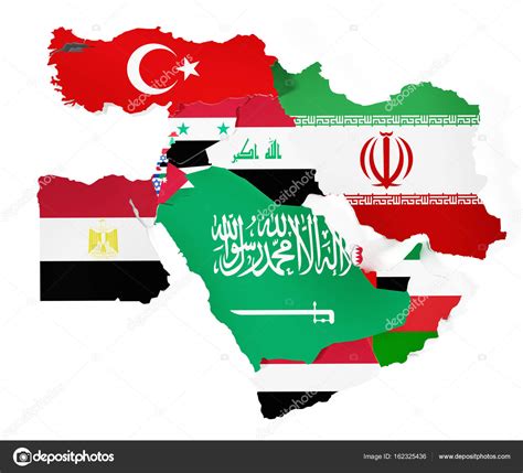 Middle East Map With Flag