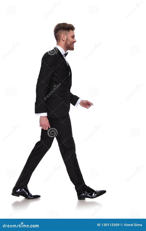 Side View Of A Walking Young Elegant Man In Tuxedo Stock Image Image