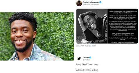 Showbiz Chadwick Boseman Tribute Tops Twitters Most Liked Tweet Of All Time New Straits