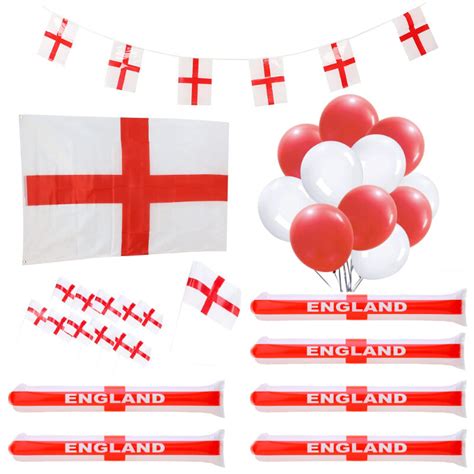 50 Piece England Party Decorations Bundle 10m Bunting 12 Hand Flags