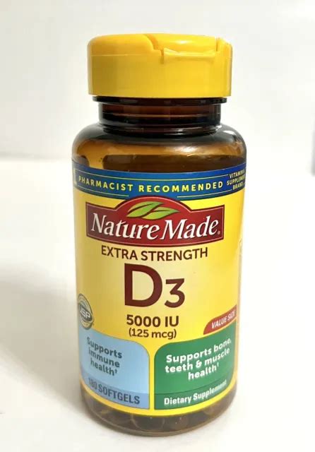 Nature Made Vitamin D3 Extra Strength 180 Softgels 5000 Iu 125 Mcg