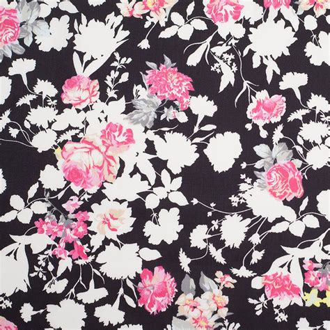 Blackwhitepink Floral Cotton Sateen Print Floral Pink Floral