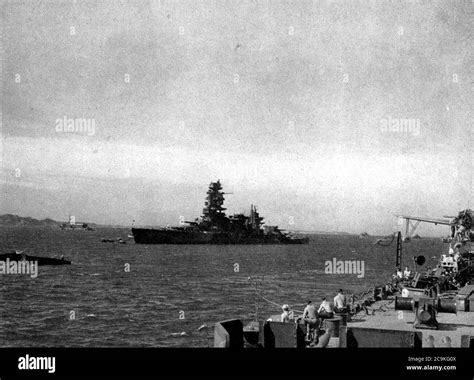 Japanese Battleship Nagato Seen From Uss Massachusetts Bb 59 1945