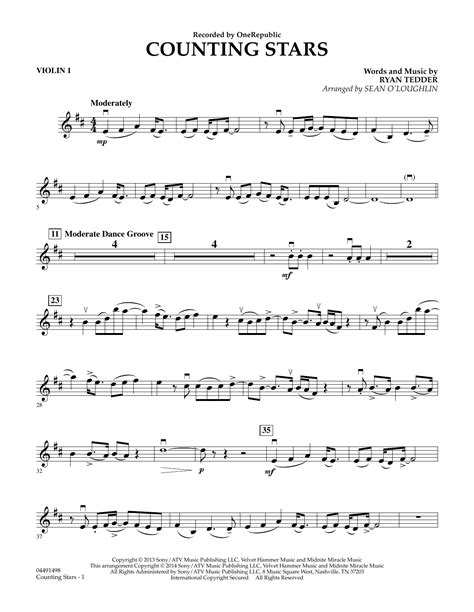 Counting Stars Violin 1 Sheet Music Sean Oloughlin Orchestra