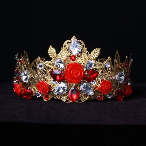 Baroque Flower Tiara Red Queen Crown Custom Crown Red Tudor Crown