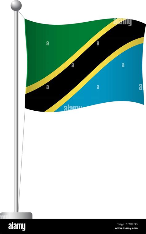 Tanzania Flag On Pole Metal Flagpole National Flag Of Tanzania Vector