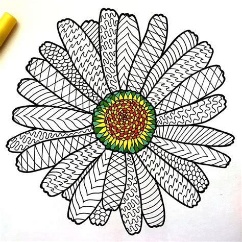 The zentangle™ creators refer to the mandala combined with a mix of zentangle™ patterns as a zendala, and that is effectively what i have created for you. Daisy - PDF Zentangle Coloring Page | Coloring pages ...