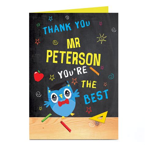 Buy Personalised Thank You Teacher Card Blue Owl For Gbp 179 Card