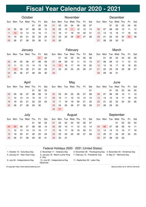 Fiscal Year 2021 Calendar Free Calendar Template 2023
