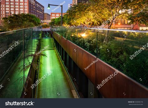 High Line Promenade Illuminated Twilight West Stock Photo 533096176