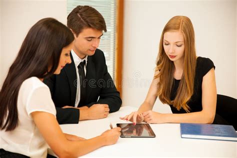 Group Of Business People Searching For Solution With Brainstorming Team Work Stock Image