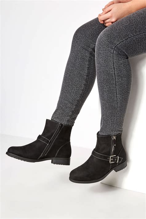 Black Buckled Ankle Boots In Extra Wide Fit Yours Clothing