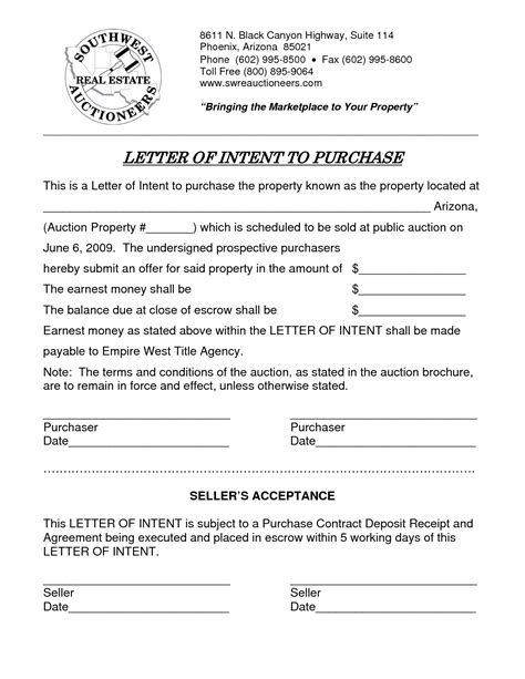 Sample Letter Of Intent To Purchase Real Estate Free Printable