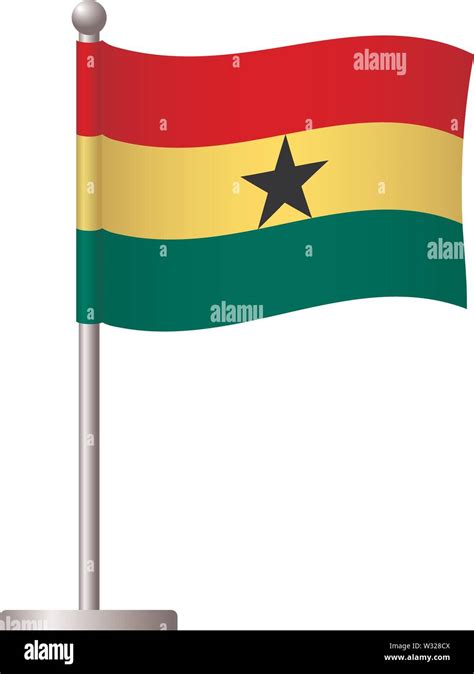 Ghana Flag On Pole Metal Flagpole National Flag Of Ghana Vector