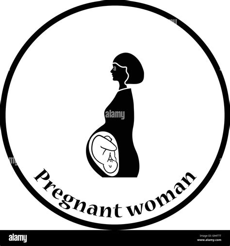 La Mujer Embarazada Con El Bebé Icono Círculo Delgado Diseño
