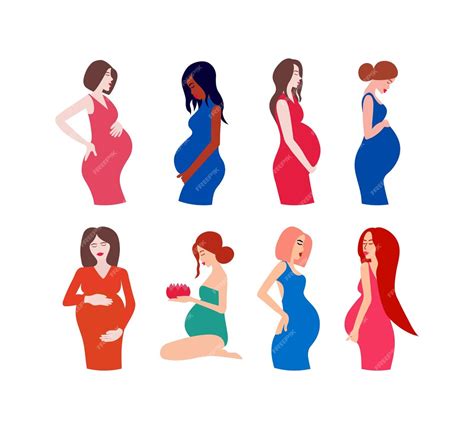 Conjunto De Mujeres Embarazadas Vectoriales Diferentes Tipos De Mujeres