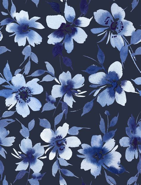 Dark Blue Flower Pattern Dark Blue Flowers Black Flowers Wallpaper