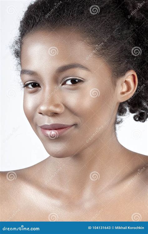 Young Beautiful Mulatto Girl With Clean Perfect Skin Close Up Stock