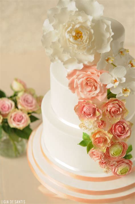 Peach Flower Wedding Cake