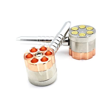 2 uses bullet shape revolver pipe weed grinder six shooter pipe 11cm smoking tobacco pipe herb