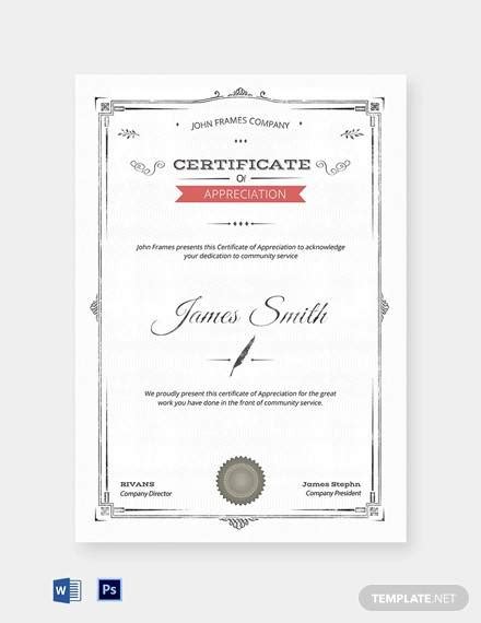 Free 32 Sample Certificate Of Appreciations In Ms Word Pdf Ai Psd Vrogue