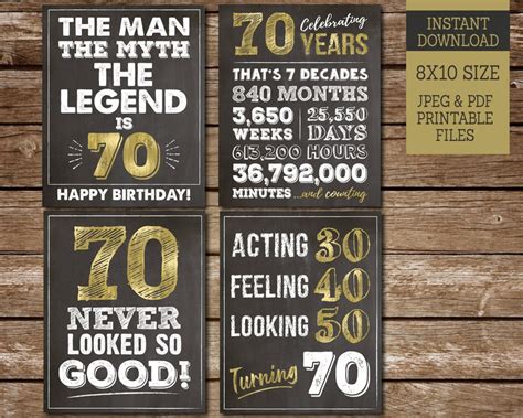 70th Birthday Sign Pack 70th Birthday Printable Signs 70 Etsy