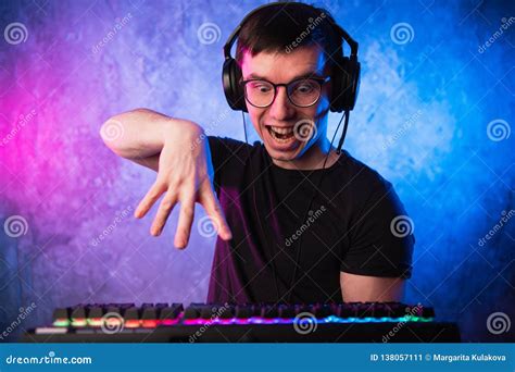 Portrait Of Funny Nerd Working On Computer Stock Image Image Of Gamer