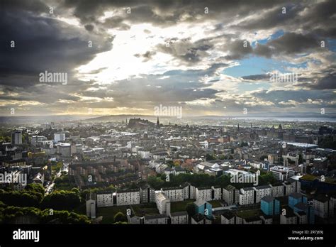 Edinburgh Cityscape at Sunset - View from Salisbury Craigs in Hollyrood
