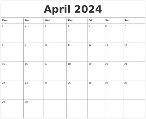 Calendar April 2024 2024 Calendar Printable