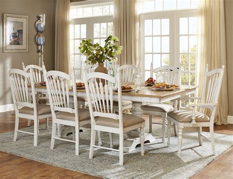 Farmhouse kitchen tables farmhouse dining chairs kitchen dining farmhouse decor farmhouse furniture dining table centerpiece. Hollyhock Distressed white Dining Room Set from ...