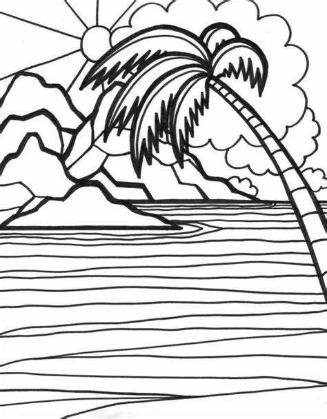 Sunset Scene On The Beach Coloring Page Free Printable Coloring Pages